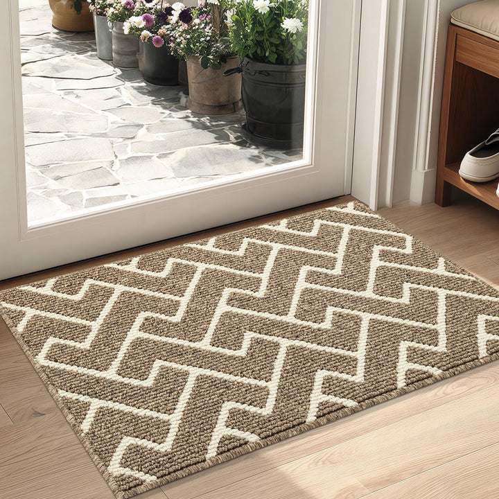 Fussmatte Innen, Wasserdicht Türmatte Schmutzfangmatte rutschfest Fussmatte Innen (Beige, 50 x 80 cm