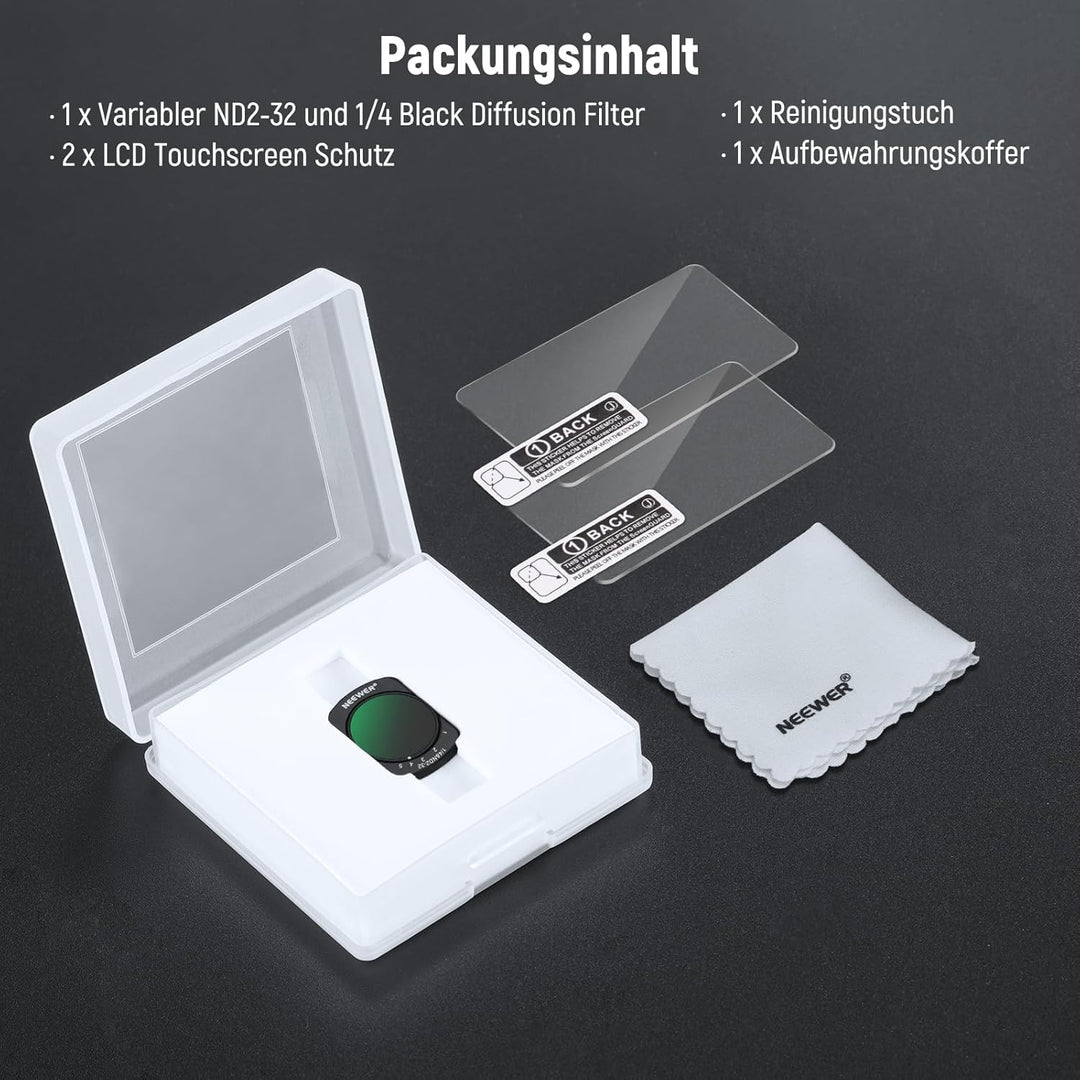 NEEWER Variabler ND2-32 und 1/4 Black Diffusion Filter Kompatibel mit DJI Osmo Pocket 3, Neutraldich
