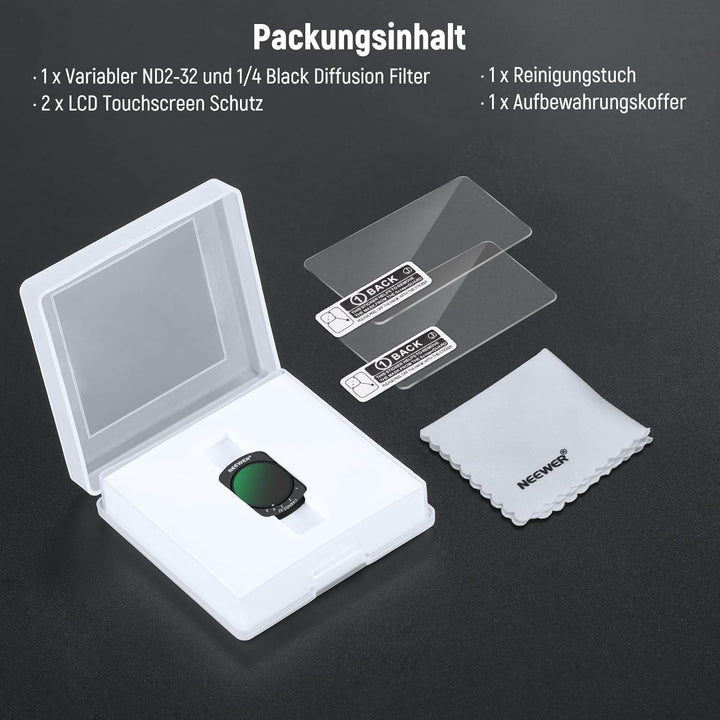 NEEWER Variabler ND2-32 und 1/4 Black Diffusion Filter Kompatibel mit DJI Osmo Pocket 3, Neutraldich