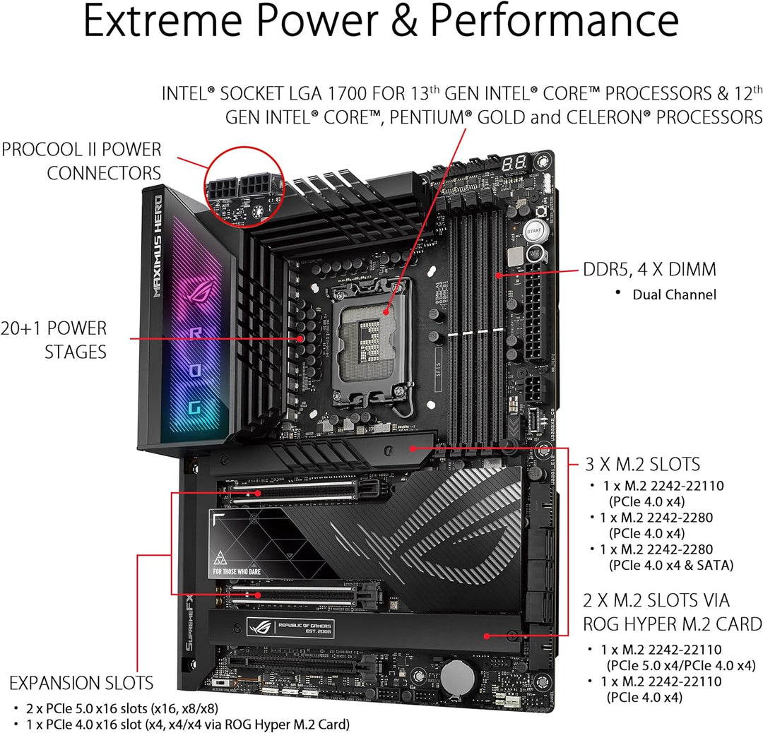 ASUS ROG Maximus Z790 Hero Gaming Mainboard Sockel Intel LGA1700 (ATX, DDR5 Speicher, 5x M.2, PCIe 5
