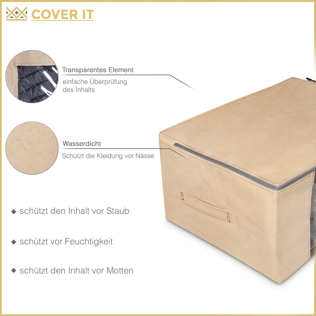 COVER IT Unterbett Aufbewahrungsbox - Kleiderschrank Organizer für Bettdecken Beige 60x45x30cm - 2 S