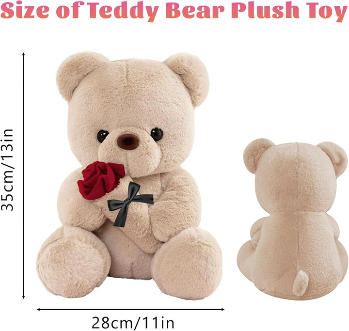 Teddybär mit Rose, Geburtstagsgeschenk für Frauen 35cm Kuscheltier | Süsse Kuscheltier Teddy Rosen T