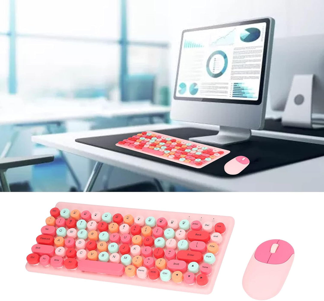 Bewinner Kabellose Tastatur und Maus mit 86 Tasten, Süsse Gaming Tastatur, 1200 DPI, Maus, Süsse Mis