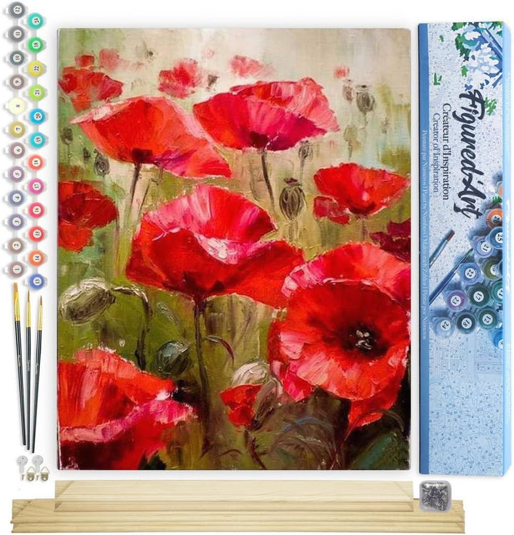 Figured'Art Malen Nach Zahlen Erwachsene Mit Rahmen Mohnfeld - Paint by Numbers Basteln DIY Bastelse