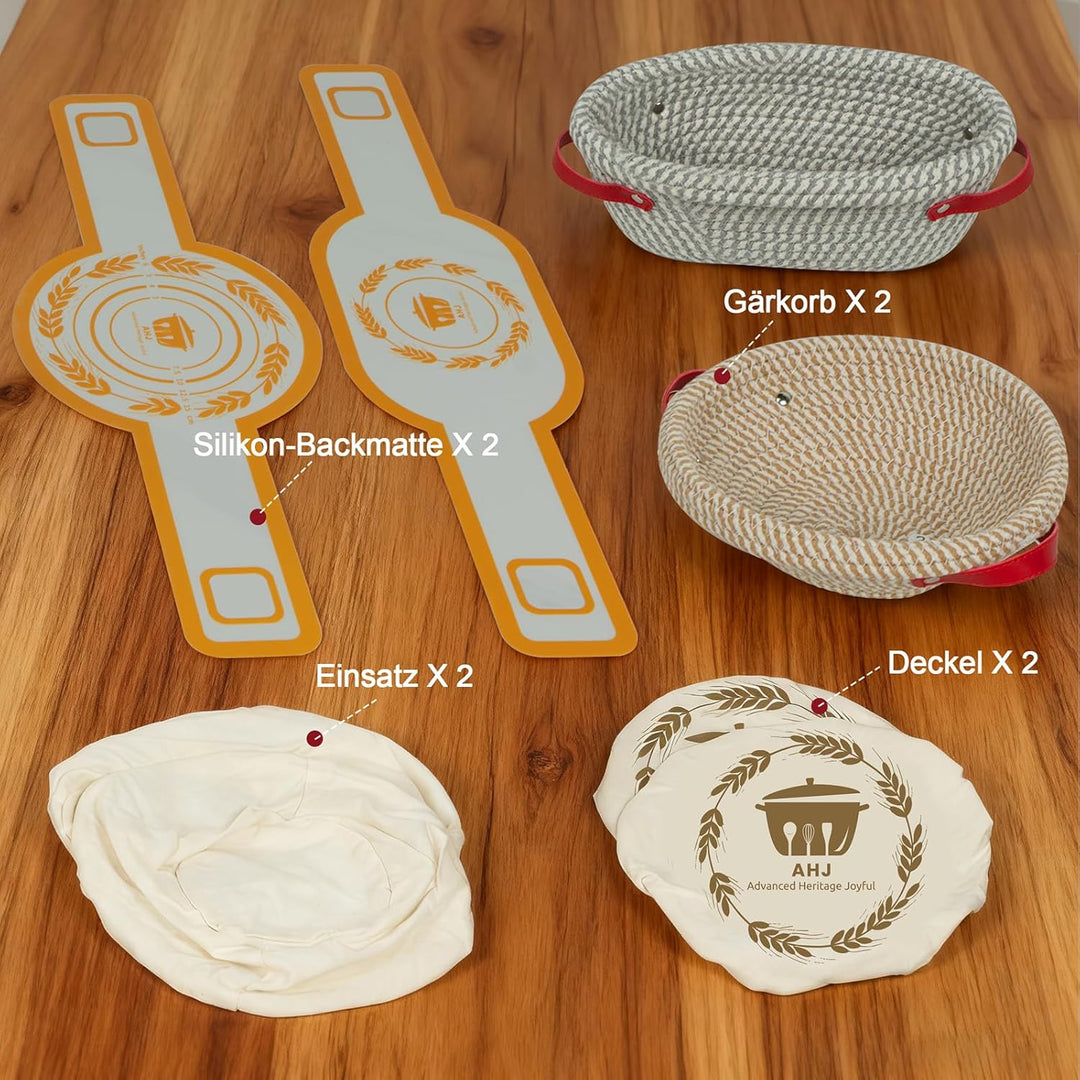 Gärkorb Brot Set, Brotgärkörbchen,Gärkörbchen Baumwollseil mit 2 Gärkörbchen (24cm rund & 28cm oval)
