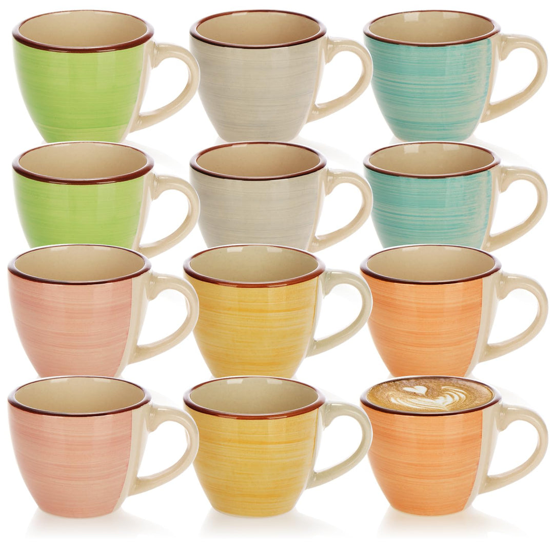 com-four® 12x Espressotassen aus Keramik bis 125 ml - bunte Mokkatassen - handgefertigte kleine Kaff