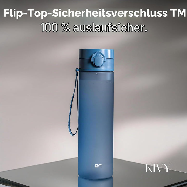 KIVY Trinkflasche 1l mit Klappdeckel [AUSLAUFSICHER &amp; BRUCHSICHER] Water Bottle BPA Frei mit klappba