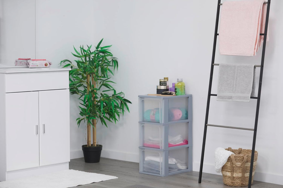 Iris Ohyama, Kunststoff Schubladenbox mit 3 tiefen Schubladen, Grau, Easy-Pull-System, A4, A5 & A6 F