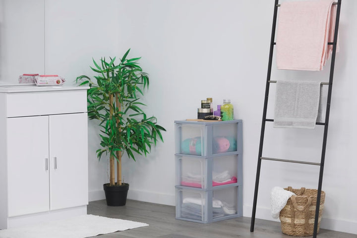 Iris Ohyama, Kunststoff Schubladenbox mit 3 tiefen Schubladen, Grau, Easy-Pull-System, A4, A5 & A6 F