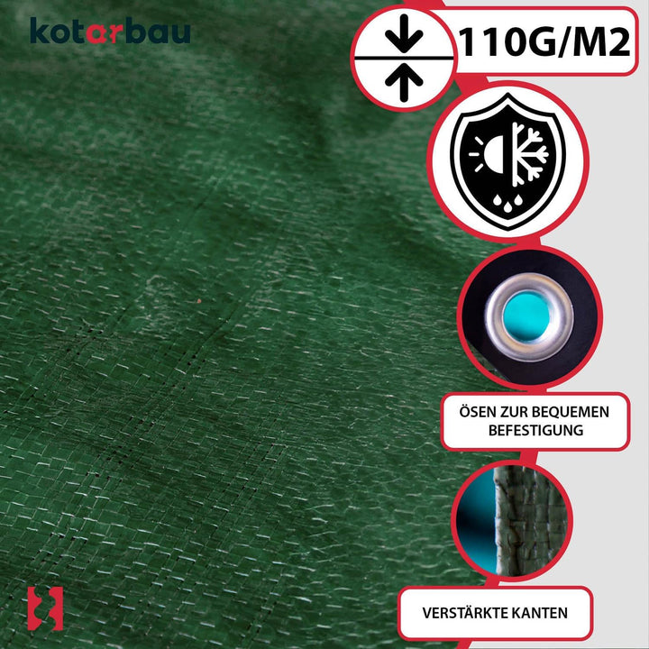 KOTARBAU® Gewebeplane 10x15 m Grün 120g/m2 Abdeckplane Verstärkten Ösen Schutzplane Bauplane Wasserd