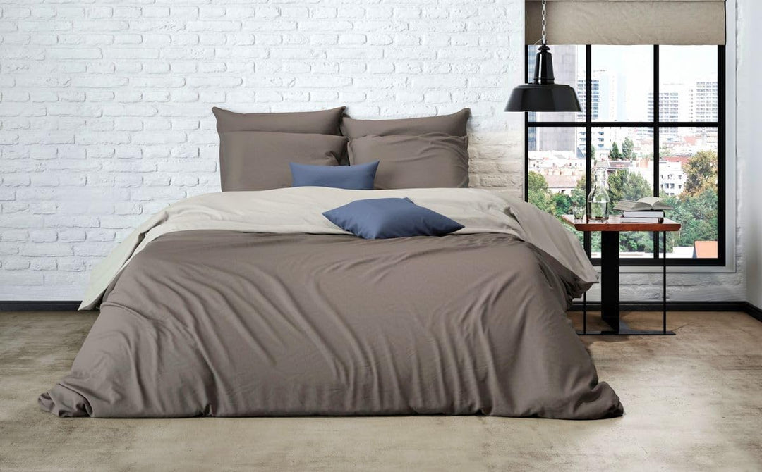 MISTRAL HOME Uni Einfarbig Wende Bettwäsche Edel Perkal 100% Ägyptische Baumwolle, Farbe:Chateau Gre