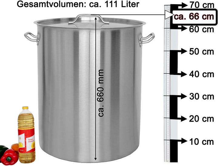 Beeketal 'BKT-115' Gastronomie Kochtopf ca. 111 Liter aus Edelstahl mit starken Griffen und Deckel,
