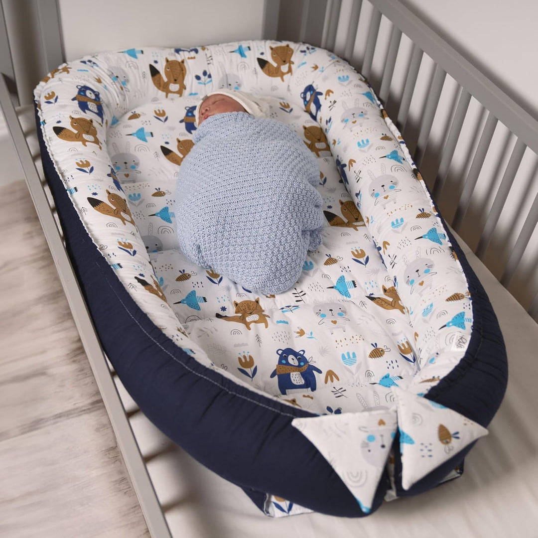 PaLulli 120x60 cm Babynest Babynestchen XXL Babykokon 2seitig 100% Baumwolle Kissen Nestchen für Bab