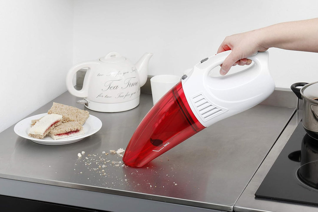 Bestron Kabelloser Handsauger, Für nasse und trockene Oberflächen, Kapazität: 450 ml , 25 Watt, Rot/
