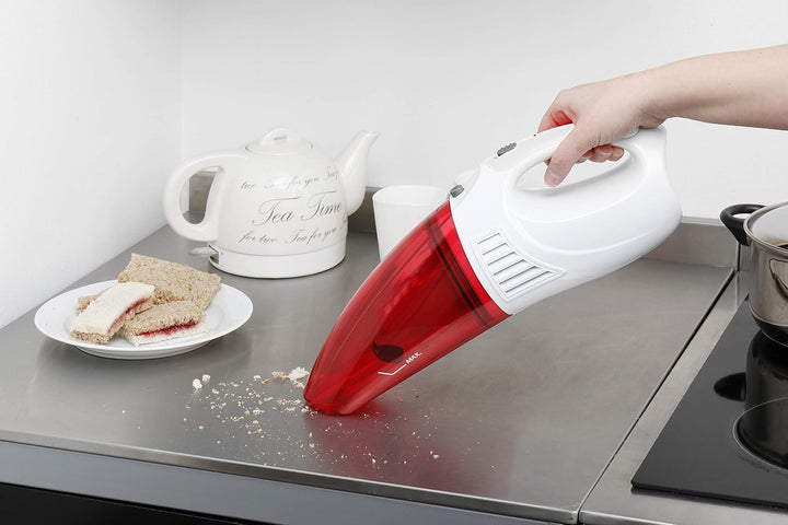Bestron Kabelloser Handsauger, Für nasse und trockene Oberflächen, Kapazität: 450 ml , 25 Watt, Rot/