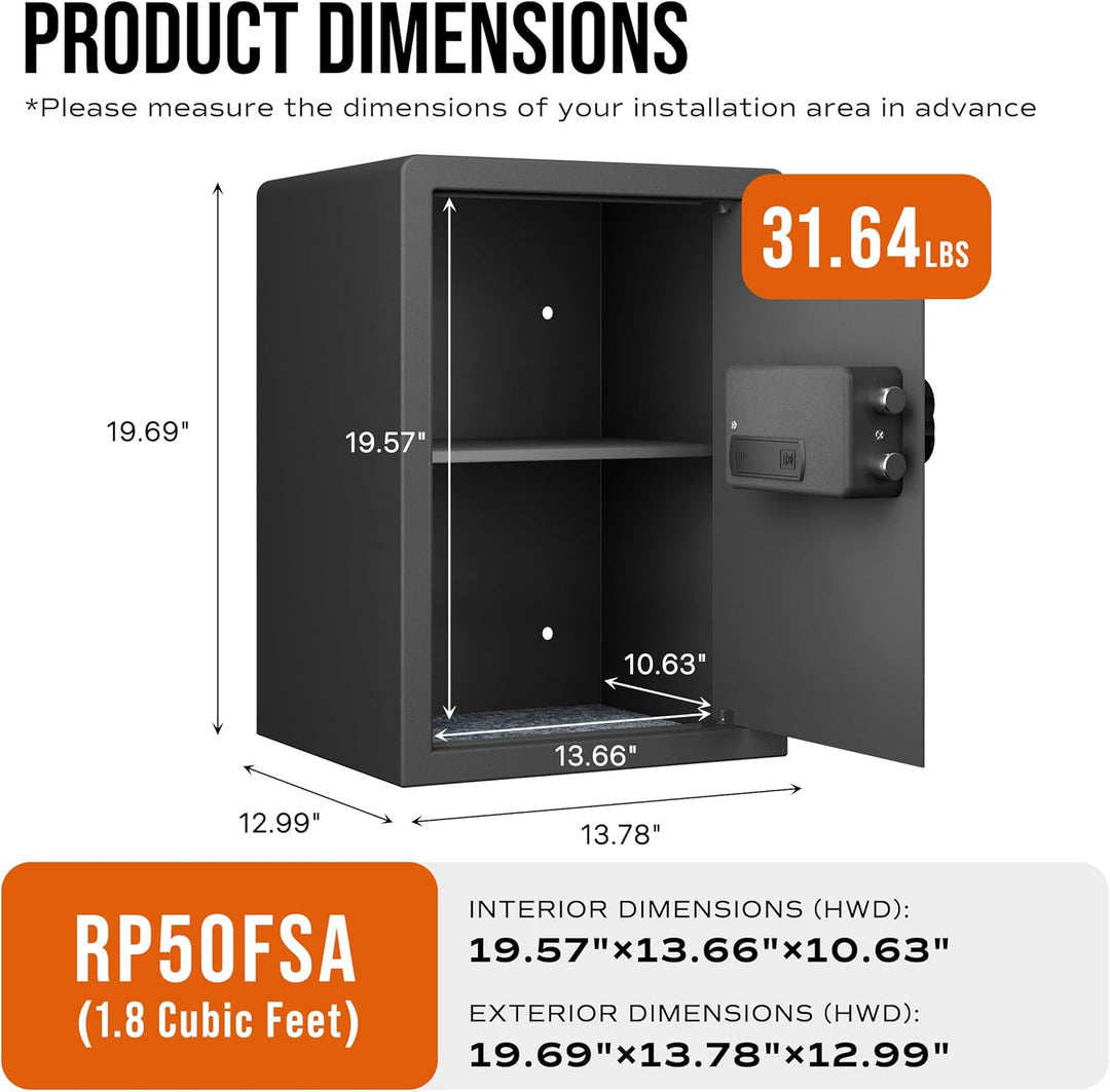 RPNB Biometrischer Tresor, Hintergrundbeleuchtete Touchpad, Kleiner Tresor für Zuhause mit Notfall-U