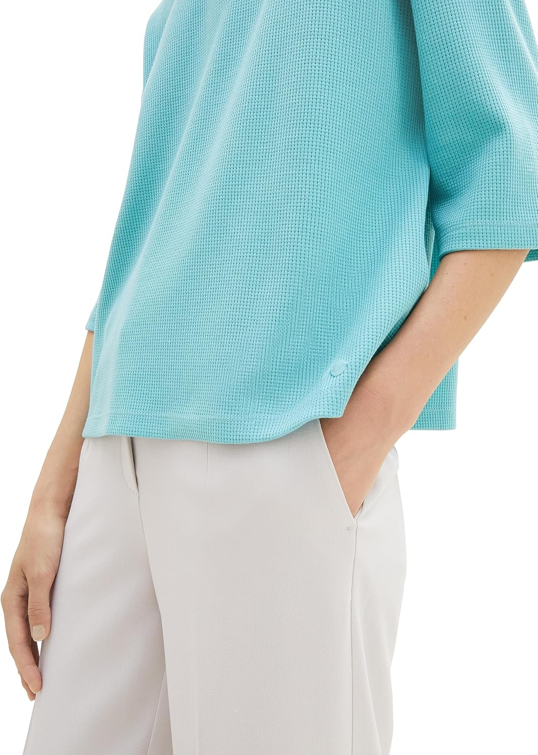TOM TAILOR Damen Loose Fit Basic T-Shirt mit Struktur XS 10426-summer Teal, XS 10426-summer Teal