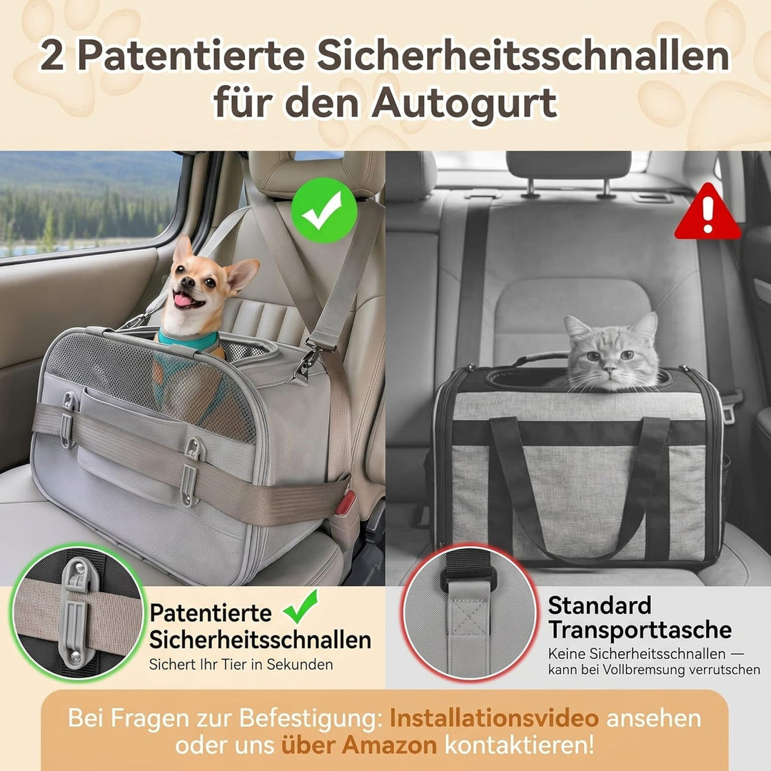 A 4 PET Transportbox Katze, Hundetasche Flugzeug für Kabine/Auto, Leicht Hunde Flugtasche mit Sicher