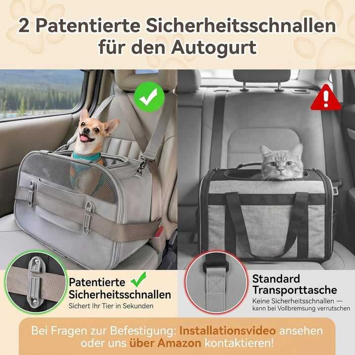 A 4 PET Transportbox Katze, Hundetasche Flugzeug für Kabine/Auto, Leicht Hunde Flugtasche mit Sicher