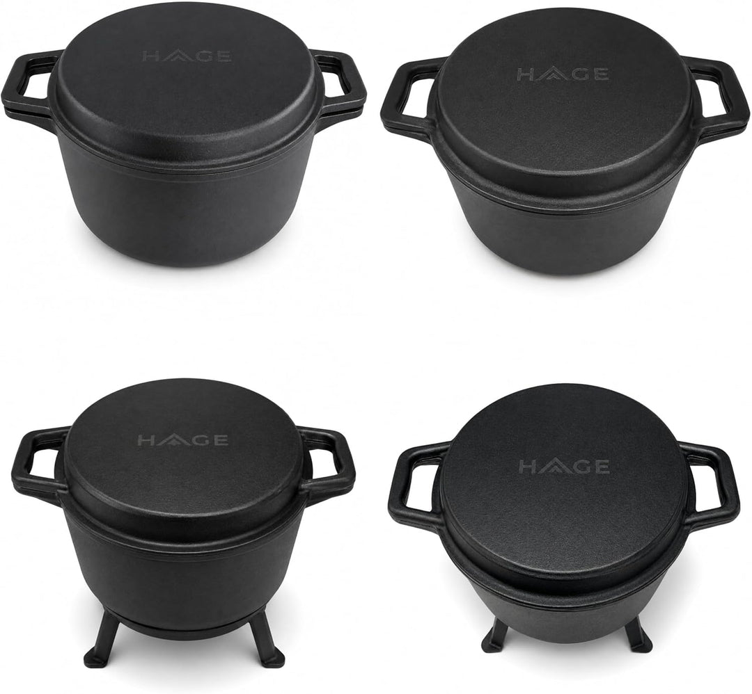 HAGE Emailierter Gusseisen Kessel 8L mit Grillpfanne Dutch Oven Feuertopf Gulaschkessel für Lagerfeu