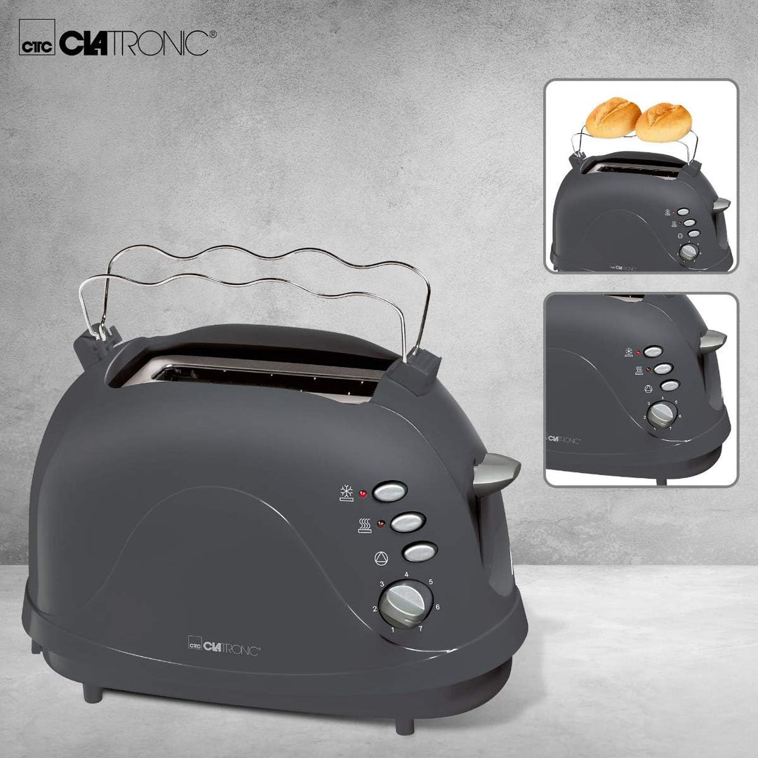 Clatronic® Toaster | 2-Scheiben-Toaster | integrierter Brötchenaufsatz | Aufwärm-, Auftau-, Schnells