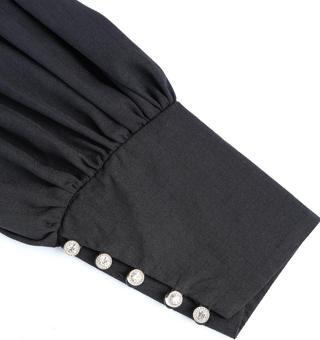 Fiamll Damen Viktorianisch Bluse Vintage Schleifenhemd Stehkragen mit Rüschen Langarmshirt Mittelalt