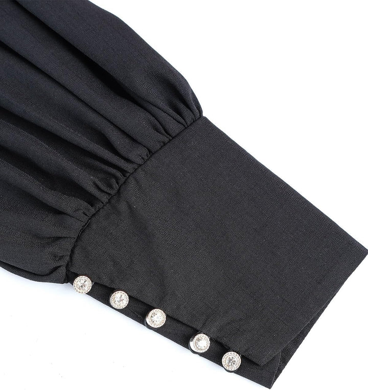 Fiamll Damen Viktorianisch Bluse Vintage Schleifenhemd Stehkragen mit Rüschen Langarmshirt Mittelalt