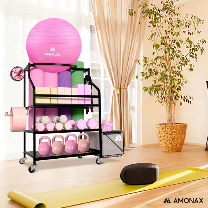 Amonax Hantelständer Fitnessstudio, Kettlebell Rack Kurzhantelständer Yoga Matte Regal, Hantel Ständ