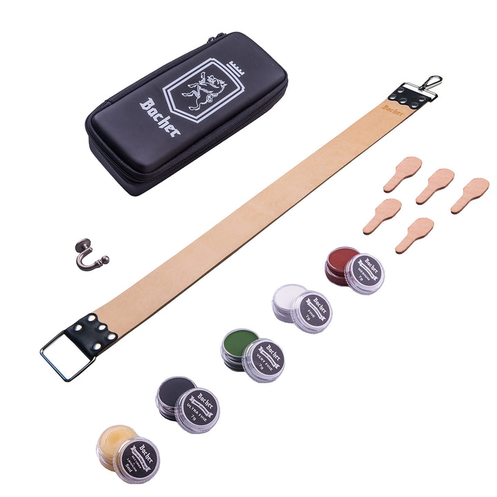 BACHER Premium Leder Streichriemen zum Schärfen von Rasiermesser Set mit Polierpaste für Abziehrieme