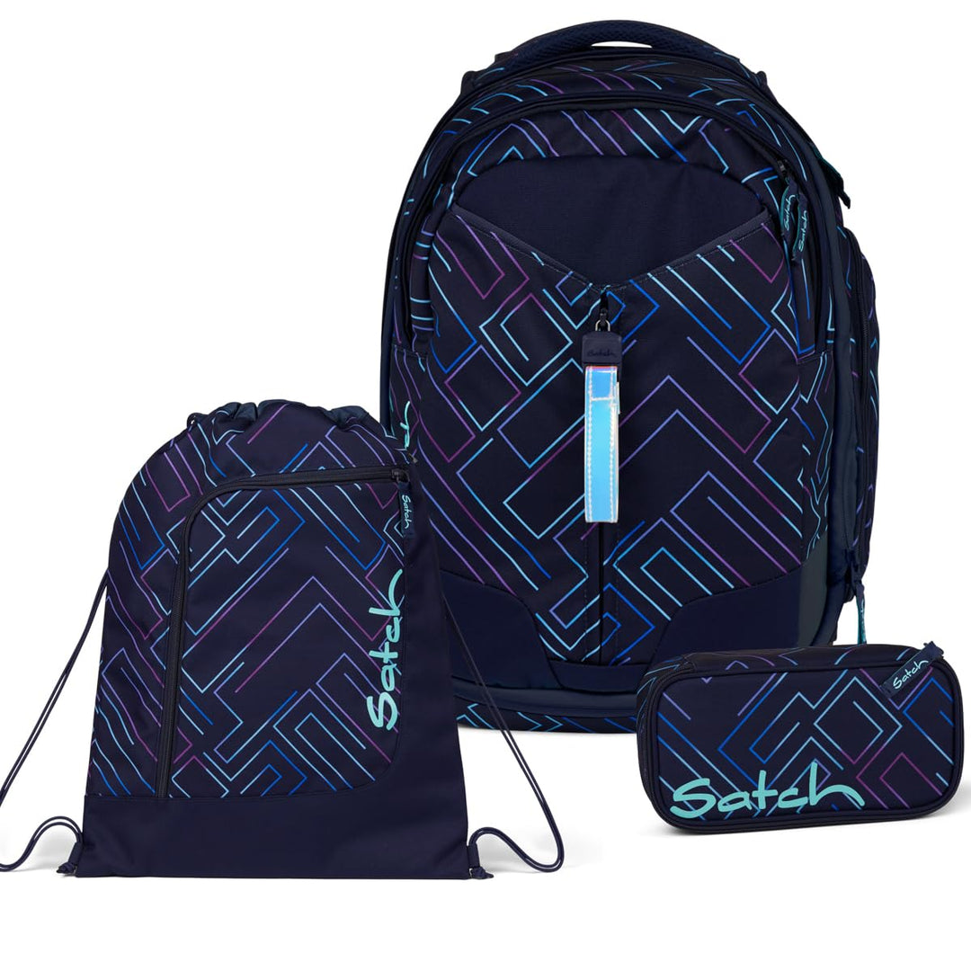 satch Match Schulrucksack Set 3tlg. inkl. Schlamperbox und Sportbeutel Purple Laser, Purple Laser