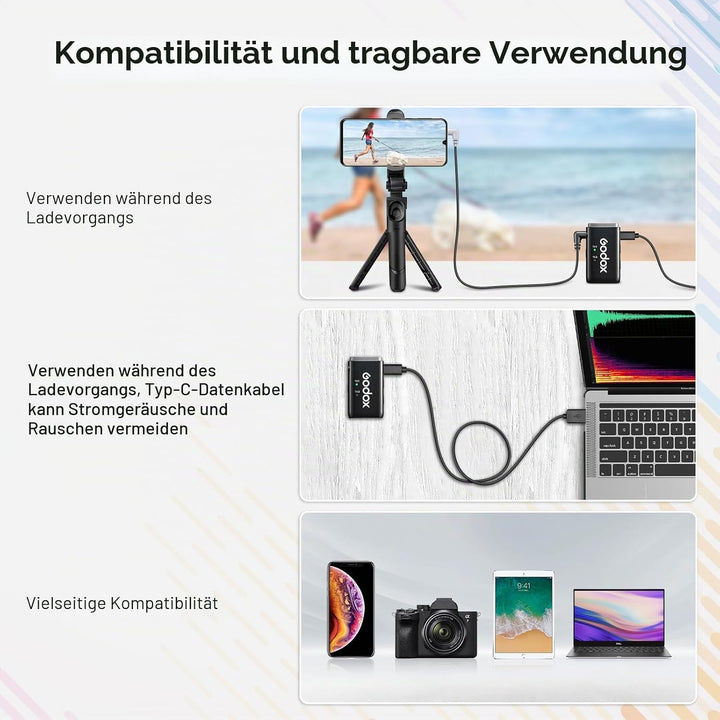 Godox WEC kit2 Drahtloses Lavalier-Mikrofon,8 Stunden Akkulaufzeit, kabelloses Zweikanal-2,4-G-Mikro