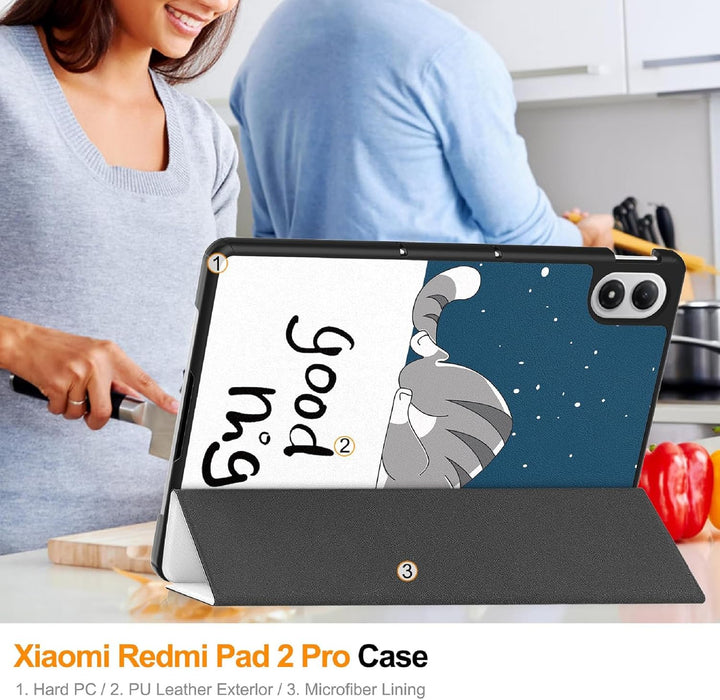 GIOPUEY Hülle Kompatibel mit Xiaomi Redmi Pad 2 Pro 12.1 2025, Flip Case [Bracket-Funktion] 360° Sch