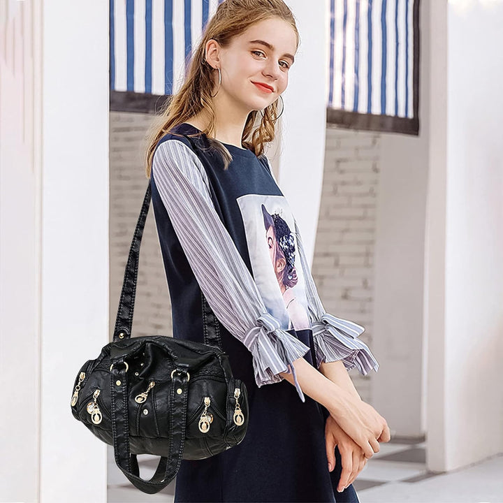 PORRASSO Damen Handtasche Mode Schultertasche Hobo Tasche Weiches PU Leder Umhängetaschen Frauen Hen