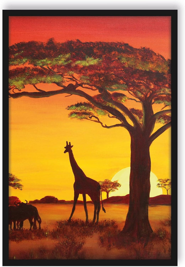 Generisch Savanne mit Wildtieren, Poster im Bilderrahmen / Format: 100x70cm / Kunstdruck gerahmt, 10
