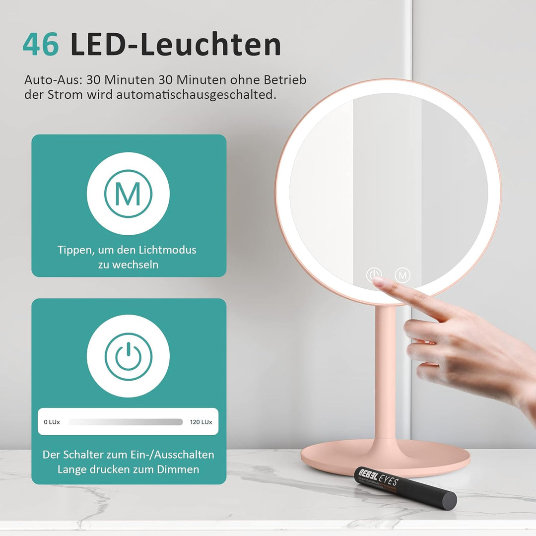 EMKE Schminkspiegel mit Beleuchtung, LED Kosmetikspiegel mit 3 Lichtfarben, Praktisch Makeup Spiegel