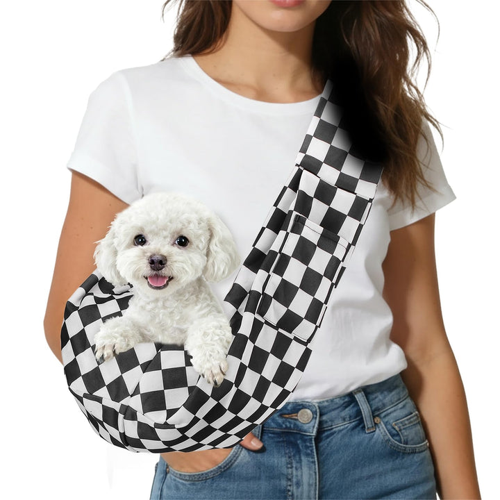 QUARKZMAN Hundetrage Atmungsaktive Textur Mit Tasche Schwarz Weiss Karo | 1 Stück, Für Kleine Hunde