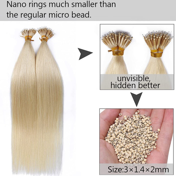 SEGO Nanoring Extension Echthaar 1g Loop Haarverlängerung Haarteile 50 Strähnen Glatt 100% Remy Huma