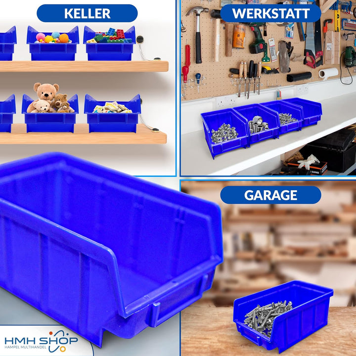 80x Stapelboxen Blau Grösse 2 Werkstatt Garage Sichtlagerboxen (LxBxH) 175x103x76mm Lagerboxen blaue