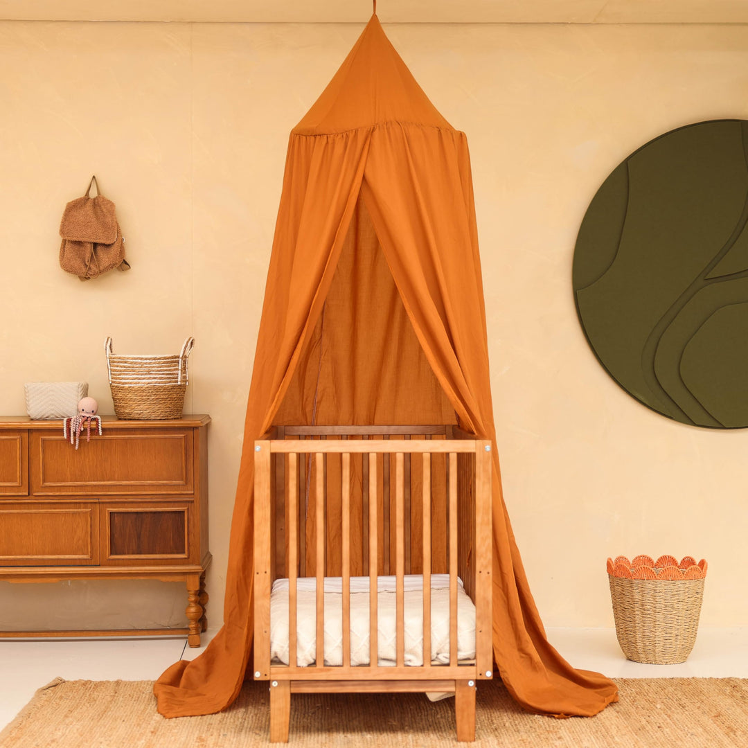 Karamellfarbener Baldachin für Kinderzimmer | Hängender Betthimmel für Babybett | Moskitonetz für St