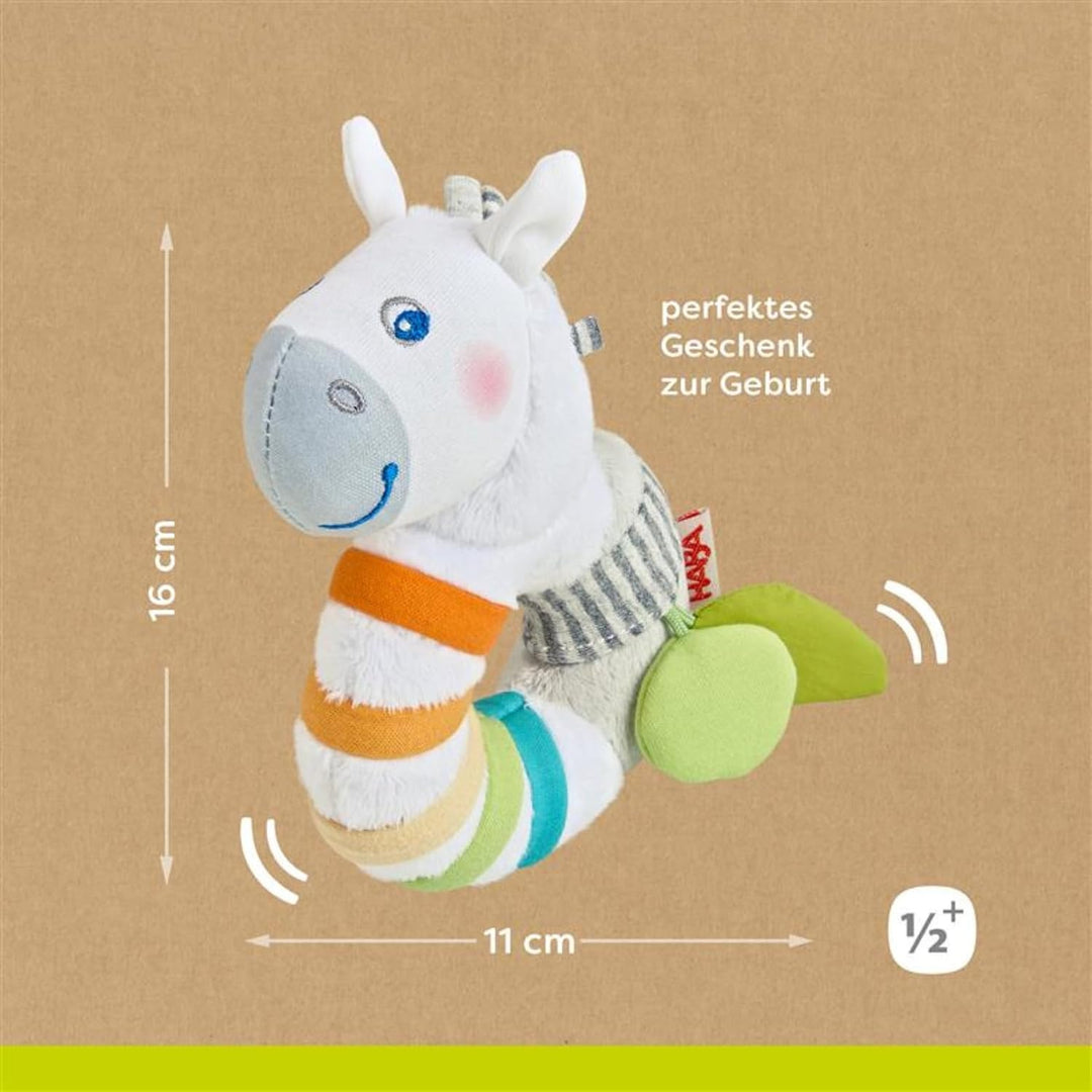 HABA Greifling Zebra – Plüsch-Greifspielzeug für Babys mit Rassel & extra-weichem Stoff – Fördert Si