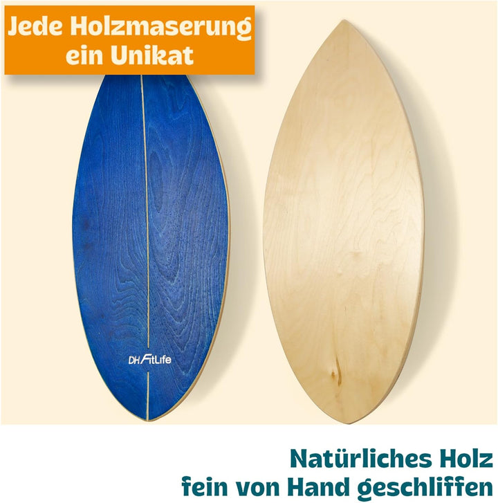 DH FitLife Surfin Balance Board aus Echtholz | Indoor Surfboard mit Rocker Shape | Wackelbrett für K