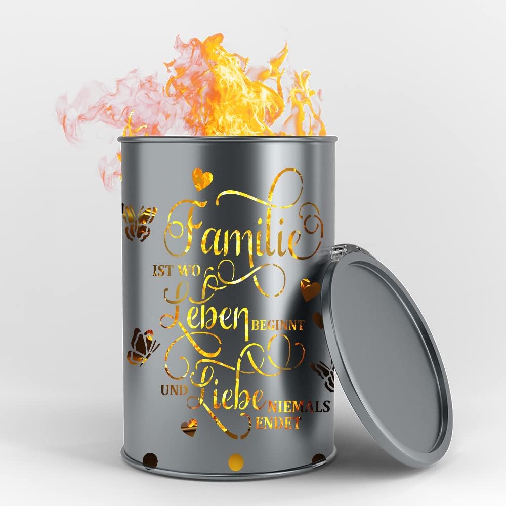 Feuertonne mit - Familie - Motiv - Gefertigt aus neuem Ölfass - Besondere Feuerstelle für Garten und