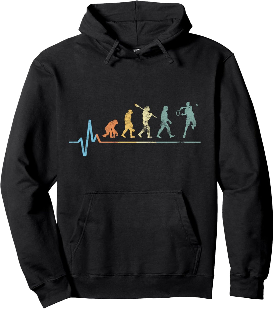 Tennis Evolution Herzschlag Vintage Retro Tennisspieler Puls Pullover Hoodie