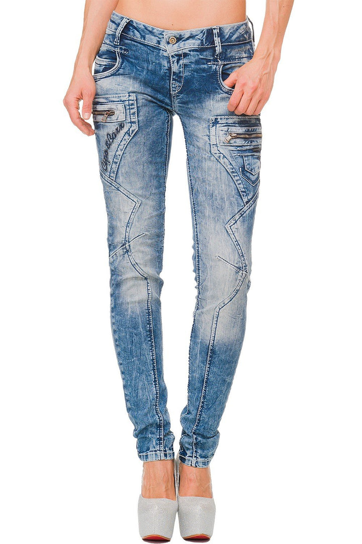 Cipo &amp; Baxx Damen Jeans Hose Hüftjeans Skinny Slim Fit Stretch 26W / 34L Blau - 33, 26W / 34L Blau -