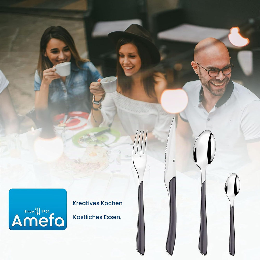 Amefa ECLAT Besteck Set , Grau , Essbesteck 24-teilig , für 6 Personen , Edelstahl rostfrei , Griffe