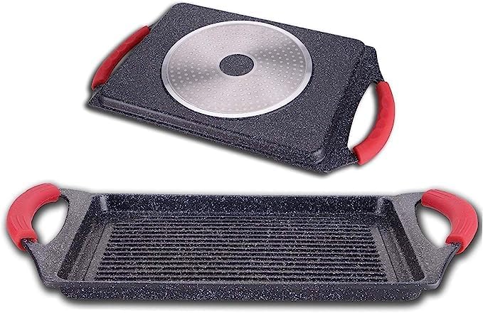 ROYAL SWISS® Pro Grill – Rechteckige Induktions-Grillplatte 45 x 27 cm – Aluminiumguss mit Antihaftb