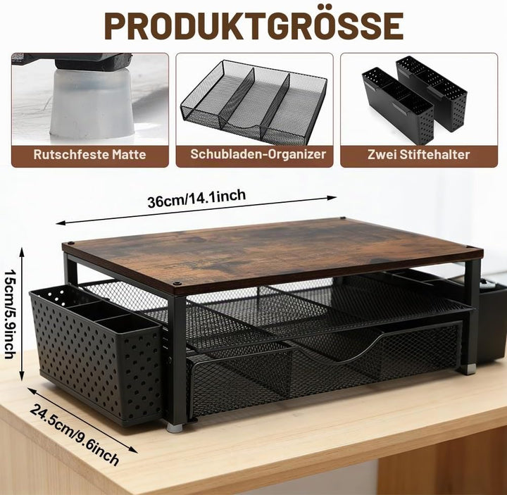Monitorständer, Monitorständer Mit 2 Ebenen, Schreibtisch Organizer | mit Schublade und 2 Stifthalte