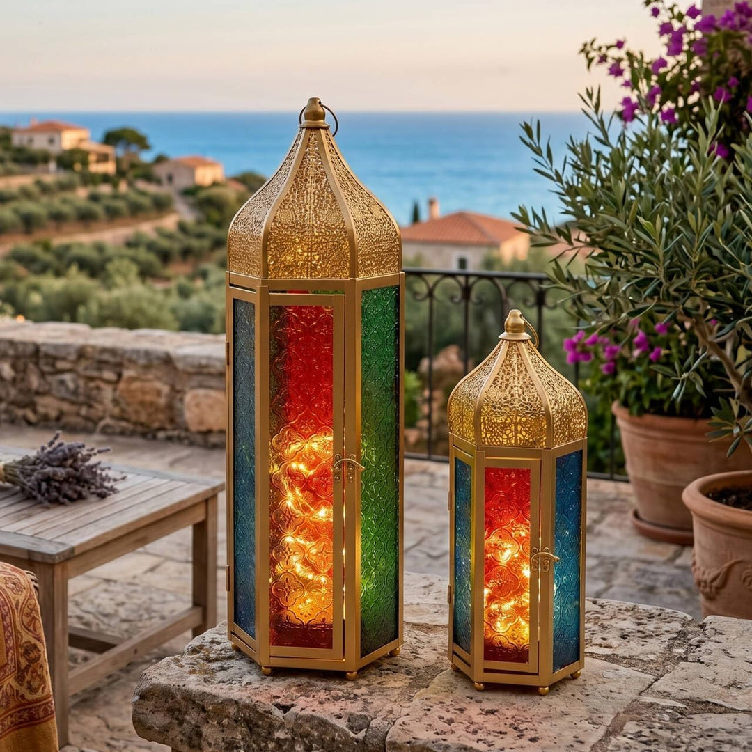 TRIROCKS 2er-Set Dekorative Ramadan-Kerzenlaterne aus Metall Orientalischer Kerzenhalter Arabische H