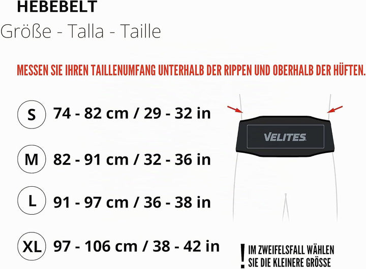Velites Gewichthebergürtel - Unübertroffener Halt und Komfort - Ideal für Kreuzheben, Kniebeugen, Ge