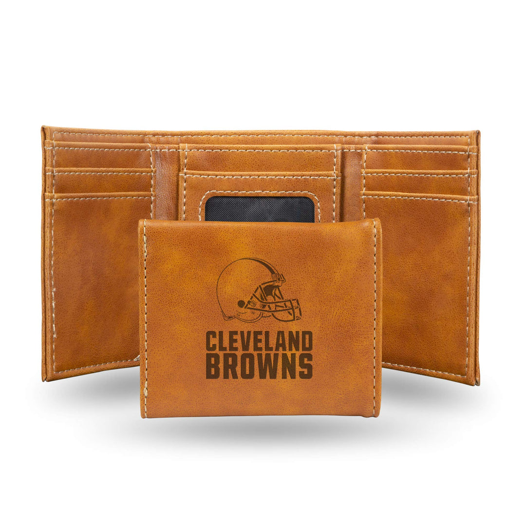 Rico Industries NFL Laser Engraved Tri-Fold Wallet, Brown Cleveland Browns, Cleveland Browns